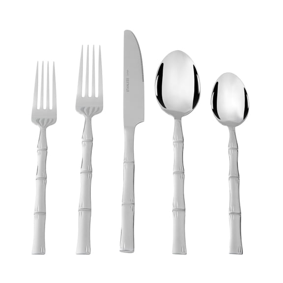 Mainstays Bamboo Design Stainless Steel Flatware Set, 20 Pieces, Service for 4 Adults