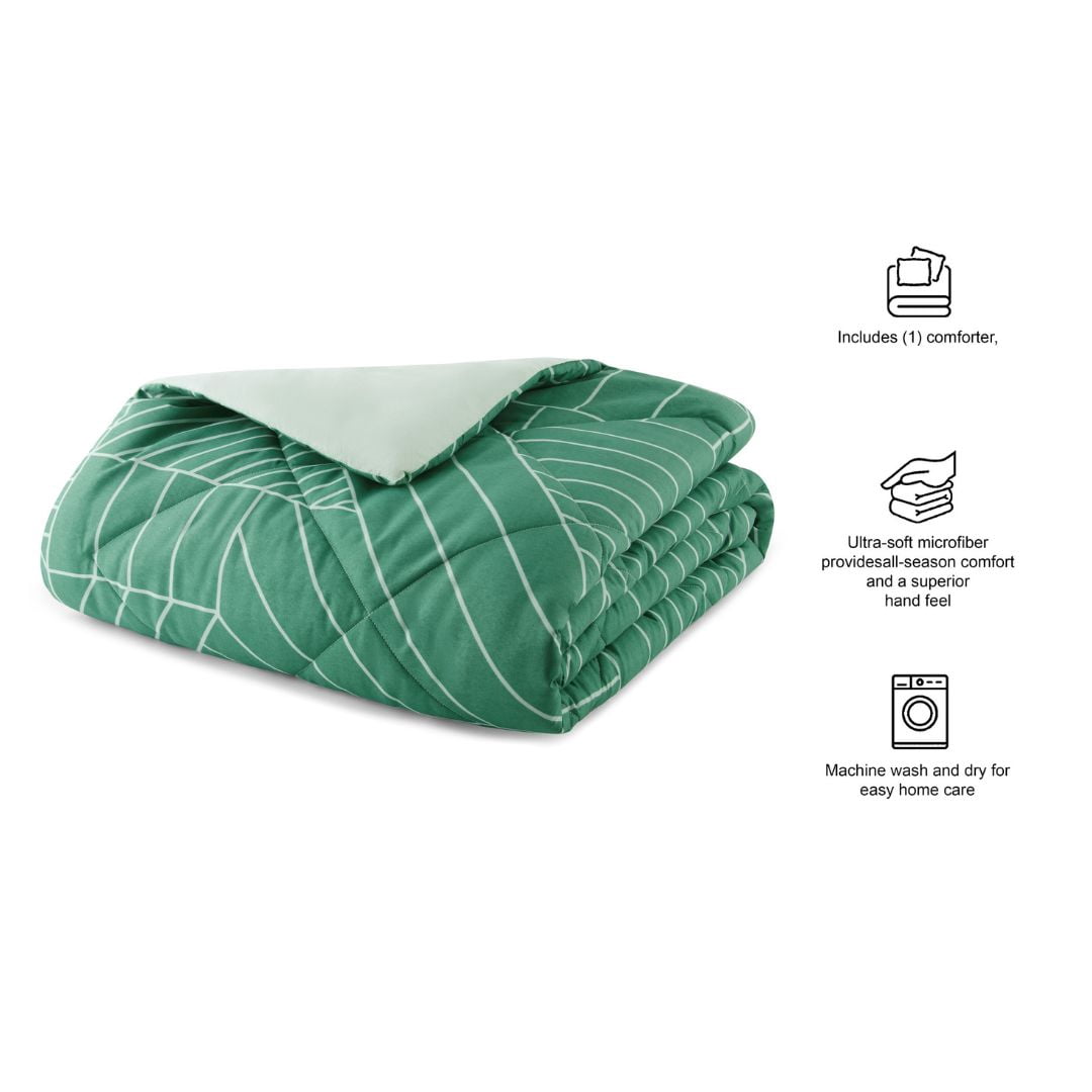 Mainstays Twin/Twin XL All-Season Reversible Microfiber Comforter, Green Geo