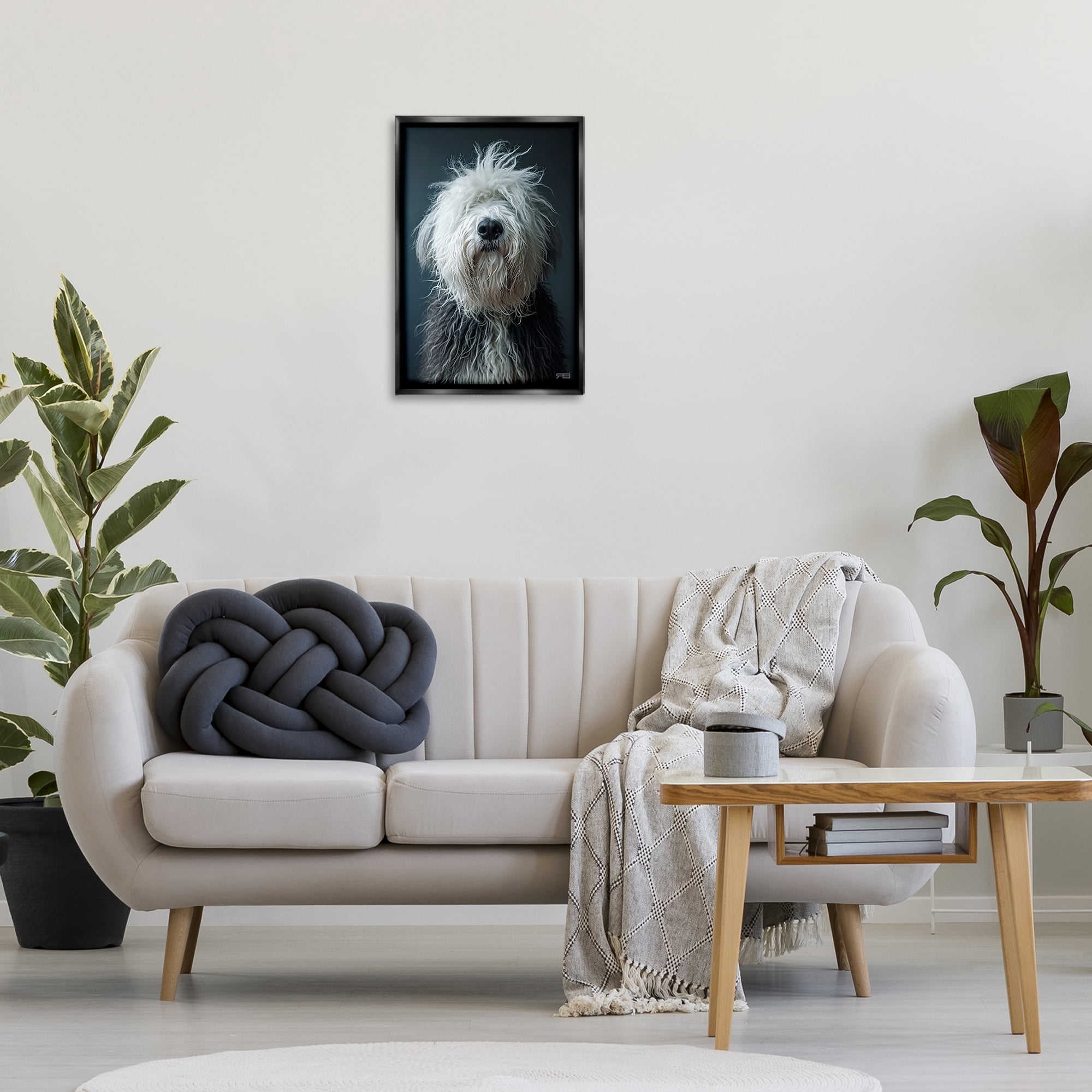 Stupell Industries Shaggy Pup Portrait Animals & Insects Painting Black Floater Framed Canvas Art Print Wall Art, 17 x 25