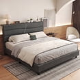 thumbnail image 6 of Queen Size Bed Frame with Storage Platform Upholstered Bed Frame with Adjustable Headboard & Charge Station,Gray, 6 of 8