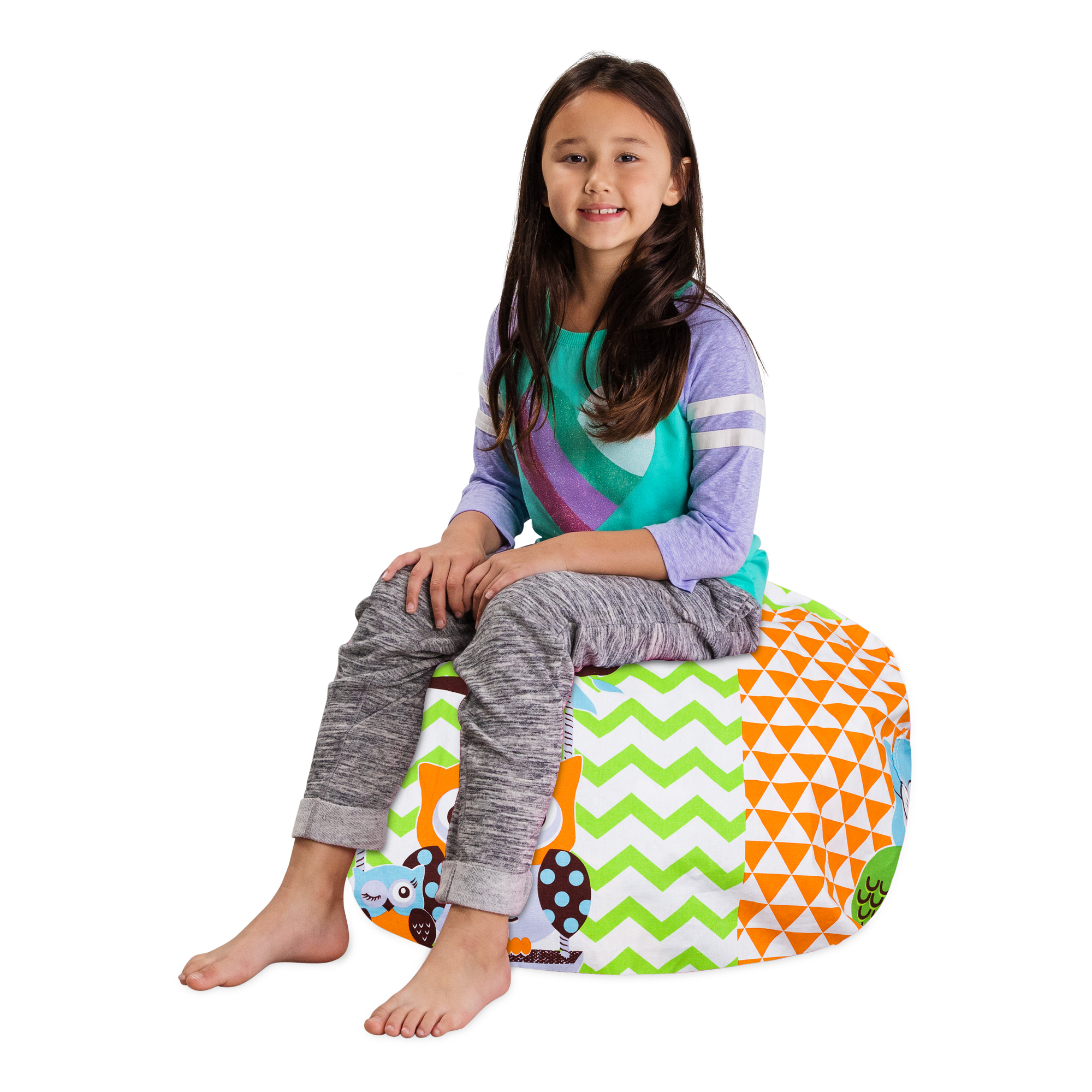 Posh Creations Bean Bag Stuffable Cover Only-Toy Organizer, Canvas,Kids, 2 ft, Owls Green and Orange