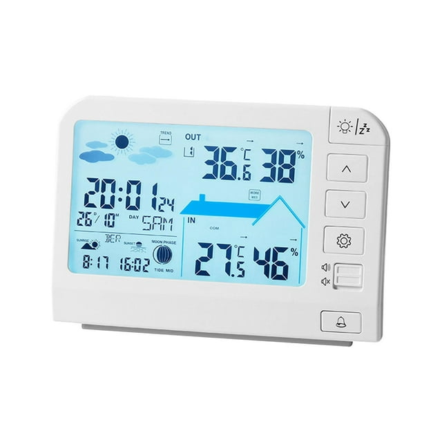 Reloj despertador digital con estación meteorológica y medidor de temperatura y humedad para mesita de noche. Estilo B Blanco