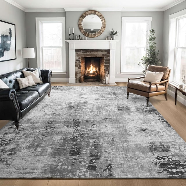 Alfombra Ompaa para sala de estar, color gris, 245 x 305 cm, lavable a máquina