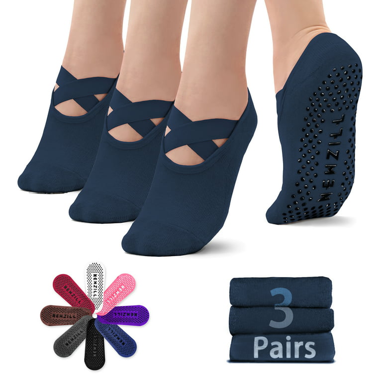 Yoga Socks No Slip for Women, 3 Pack, Multicolor, Ideal for