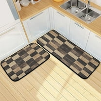 Kitchen Rug Set 2 Pieces Non Slip Kitchen Mat for Kitchen Home Floor Sink 47"x19" 27"x19" Brown and Black Tartan