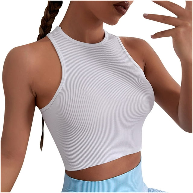 Bowake Women's Sleeveless Crewneck Tank Tops Racerback Slim Fitted Basic Ribbed Knit Crop Tunic Shirts