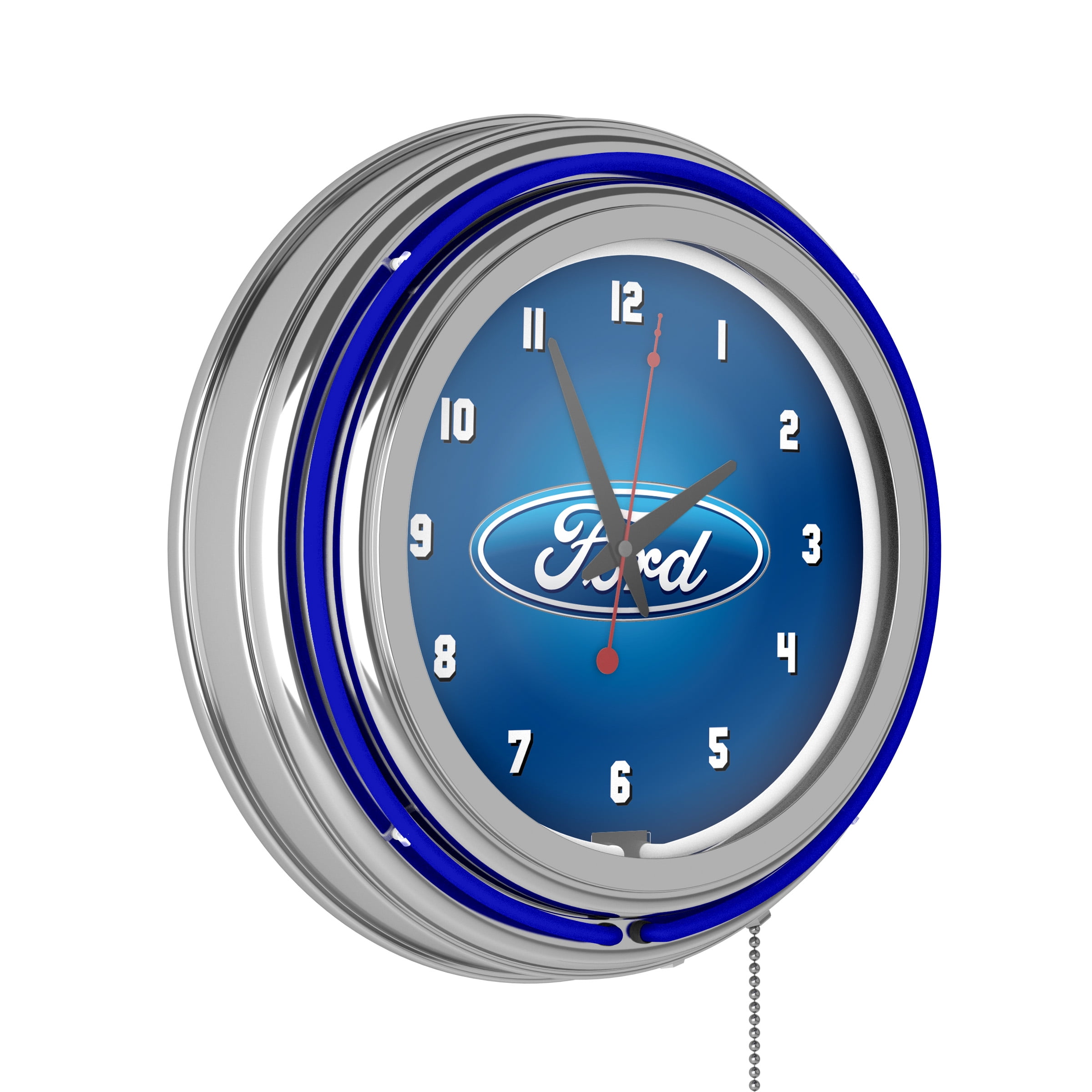 Ford Chrome Double Rung Neon Clock Ford Oval