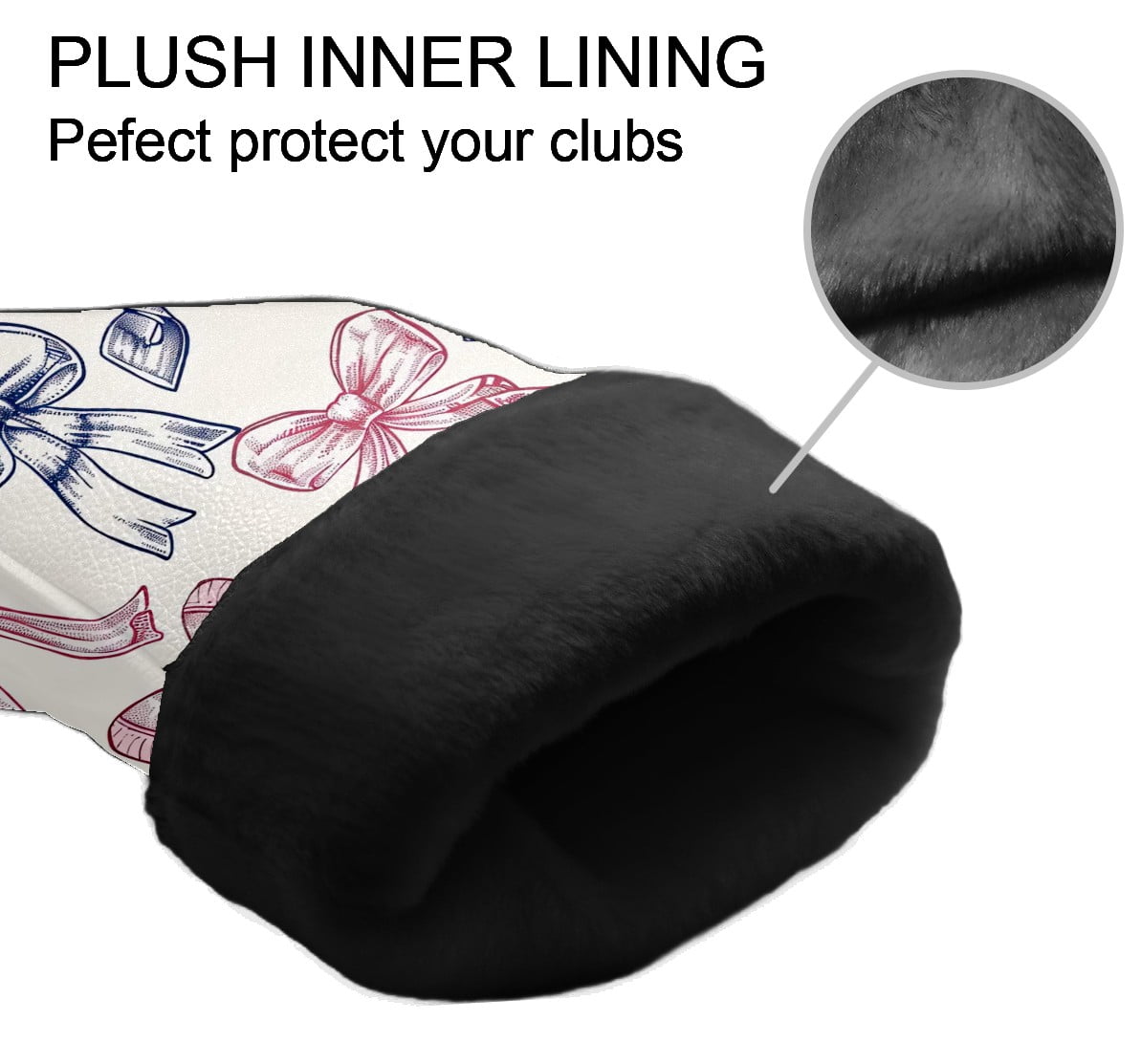 Golf Club Covers PU Leather Waterproof Head Covers for Fairway Woods Hybrids Bow Pattern Unisex Fits Most Brands