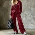 thumbnail image 4 of Womens 2 Piece Velour Tracksuits Set Long Sleeve Sweatsuits Sports Outfit Zip Hoodie Sweatpants Joggers Set (5XL, Red), 4 of 6