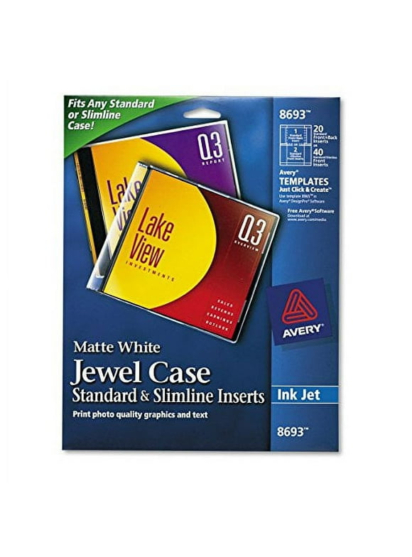Avery CD/DVD Jewel Case Inserts for Ink Jet Printers, White, Pack of 20 (8693)