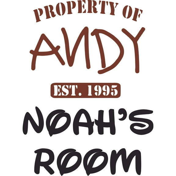 Property Of Andy Logo Cartoon Vinyl Customized Name Wall Decal - Custom Vinyl Wall Art - Personalized Name - Baby Girl Boy Kids Bedroom Wall Decal Room Decor Wall Stickers Decoration Size (8x10 inch)