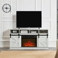 thumbnail image 2 of Electric Fireplace TV Stand for 60 65" TV, Farmhouse Entertainment Center with Multifunctional Fireplace, Sliding Double-Door Cabinet, 8 Shelves, White, 2 of 10