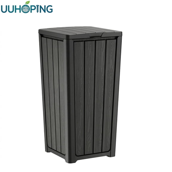 Fazzn Baltimore Resin 33 Gallon Outdoor Kitchen Trash Can with Lid & Drip Tray, Easy Clean for Patio Dining, Black