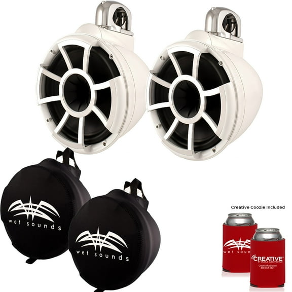 Wet Sounds REV 10 Fixed Clamp Tower Speakers with Wet Sounds Suitz speaker Covers - White