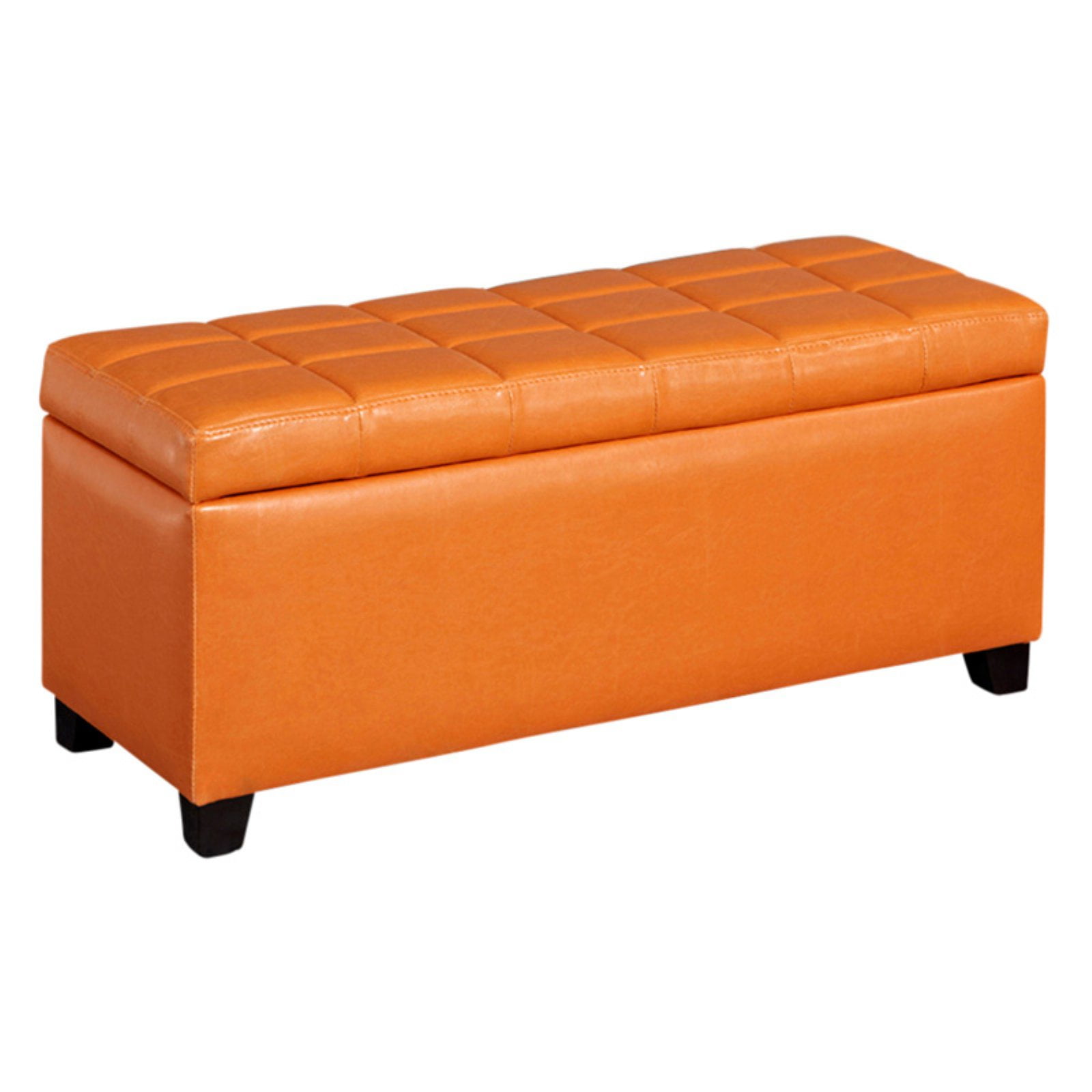 Faux Leather Storage Ottoman Orange Walmart Com