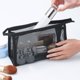 thumbnail image 3 of Set de bolsa de maquillaje translúcida | Neceseres de viaje transparentes con asa de cremallera | Bolsa organizadora de PVC reutilizable para accesorios cosméticos | Paquete de 3 – Negro | 3, 3 of 5