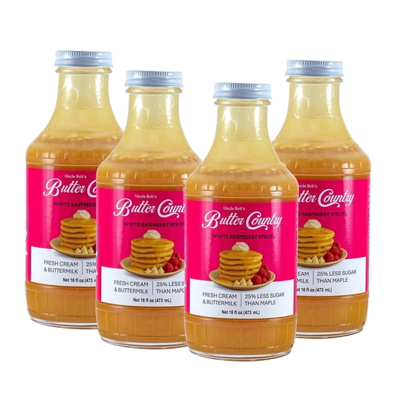 Butter Country Rich and Creamy Buttermilk Syrup | White Raspberry Flavor | No Artificial Flavors, No Corn Syrup, Gluten-Free, rBST-Free Dairy | 16 fl oz/4 Pack