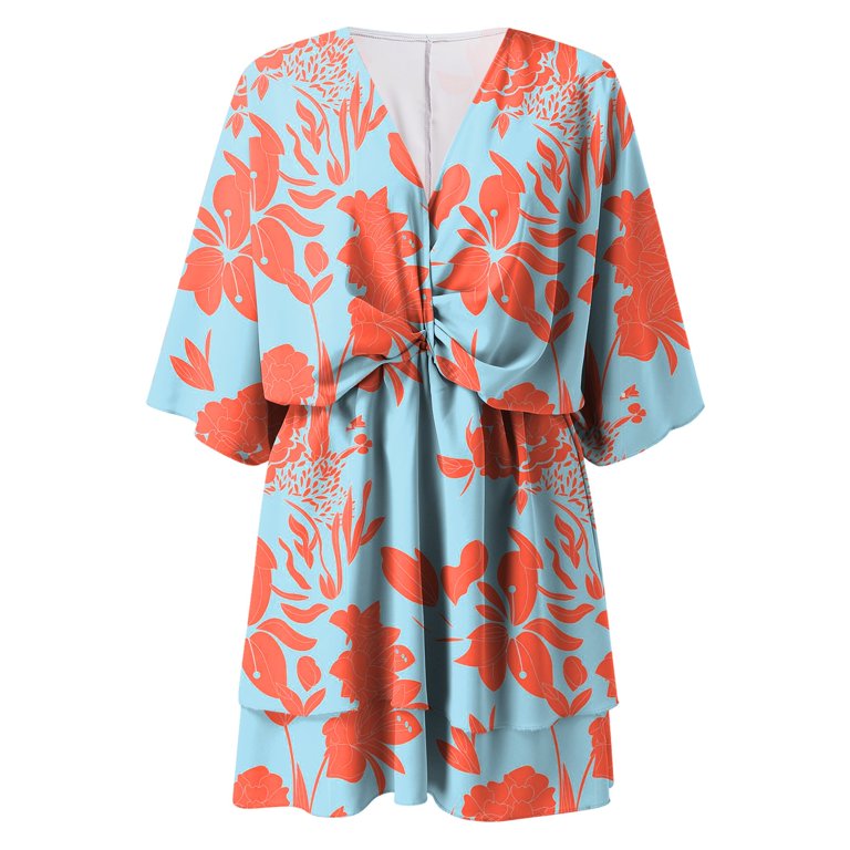 Aayomet Mother Of The Bride Dresses for Wedding Womens Short A Line Flare  Dress Knot Front Short Sleeve Tiered Ruffle Swing,Sky Blue L - Walmart.com