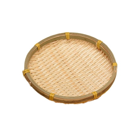 

Round Handmade Woven Bamboo Basket Fruits Vegetables Draining Basket Snack Biscuit Drying Plate (18cm)