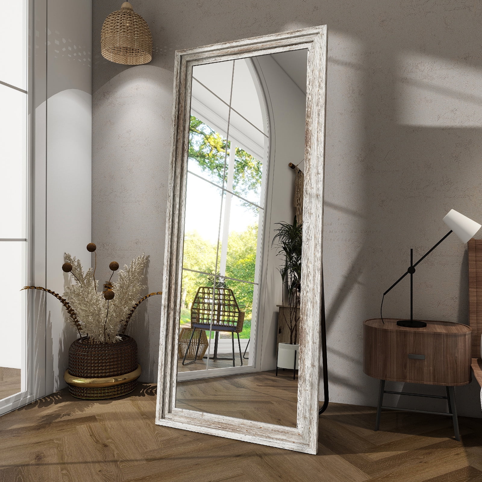 BEAUTYPEAK 21"x 64" Classic Paulownia Wood Framed Rectangle Full Length Mirror, White