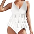 thumbnail image 5 of Chiccall One Piece Swimsuit Women Ruffle Tummy Control Modest Bathing Suit Full Coverages Swim Dress Swimwear White XL, 5 of 6