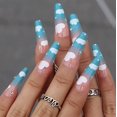 thumbnail image 2 of Uñas largas prensadas en ataúd, uñas postizas de nubes, uñas postizas con diamantes de imitación azules, lindas uñas de cubierta completa, puntas de uñas acrílicas para mujeres y n, 2 of 5