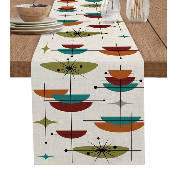 Wine Red Boho Table Runner 48 Inches, Orange Geometric Bohemian Color Block Bed Runner Dresser Scarves Tabletop for Indoor Outdoor Parties/Ceremony/Banquet, 13" x 48"