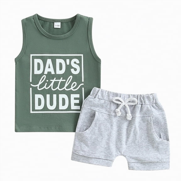 TOWED22 Baby Toddler Boy Sleeveless Tank Shirt Adorable Graphic Shorts 2pcs Summer Clothing Casual Outfits Set(Green,2-3 Y)