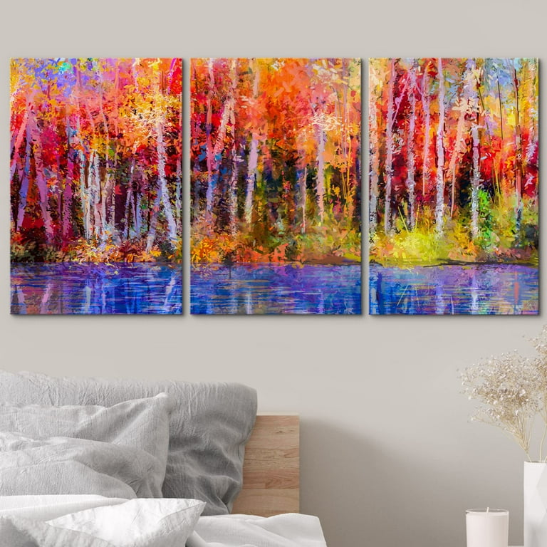 wall26 - 3 Piece Canvas Wall Art - Oil Painting Colorful Autumn