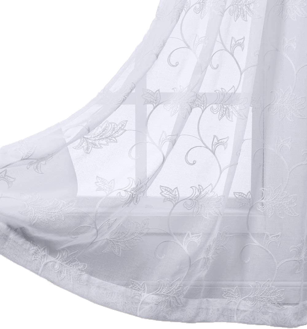sheetsnthings Embroidered Andora 108-Inch Wide x 120-Inch Long, Set of 2 Grommet Top Sheer Window Curtains, White