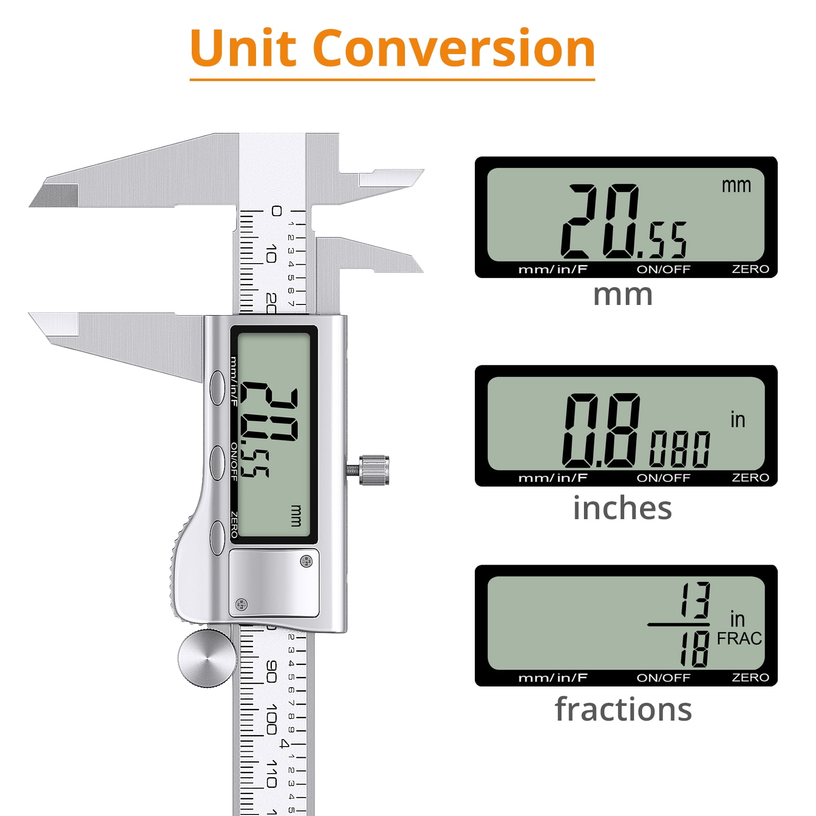 Neoteck 8" Electronic Digital Vernier Caliper LCD Stainless Steel + Feeler Gauge LCD Display