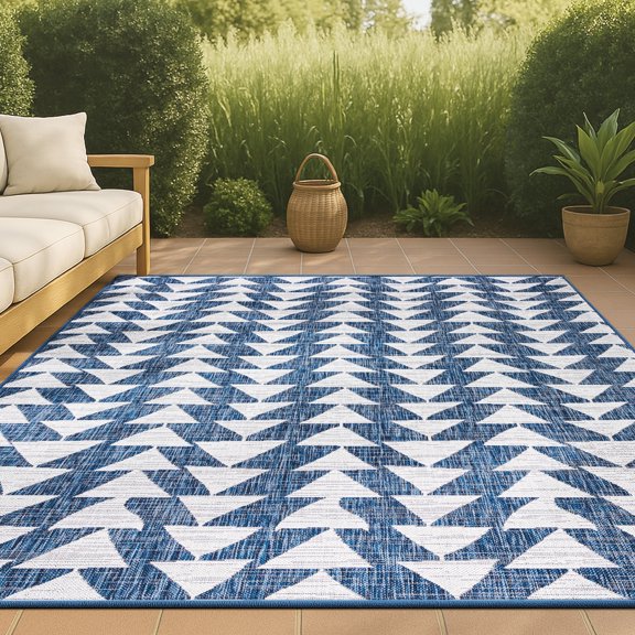 JONATHAN Y SANTA MONICA 4 x 6 Area Rug, Andratx Tribal Geometric - Ivory/Blue, SMB126C-4