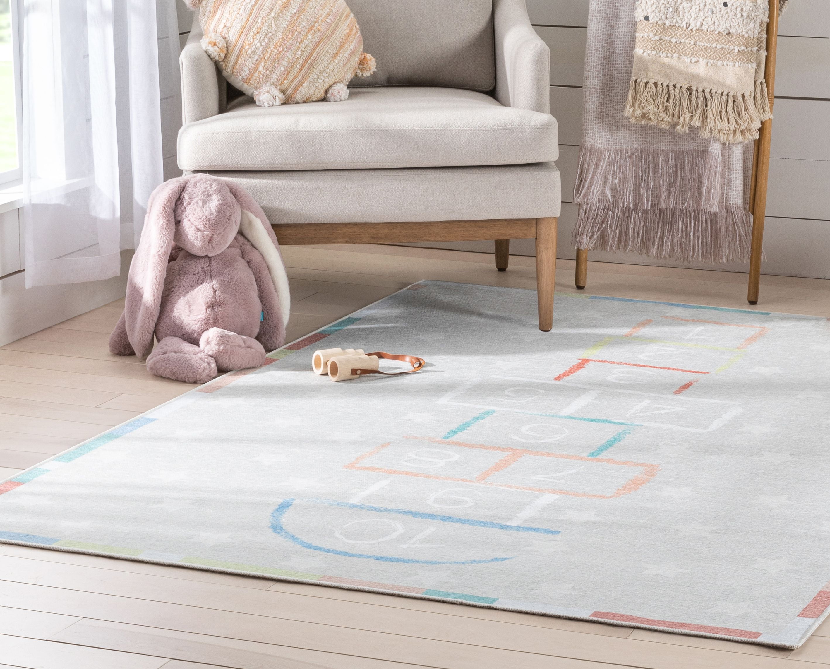 Well Woven Kids Rugs Hopscotch Modern Multi Printed Distressed Machine Washable 6' x 9' Area Rug