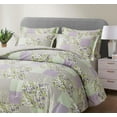 thumbnail image 3 of Chezmoi Collection Daisy 3-Piece Printed Patchwork Comforter Set, Purple Butterfly Botanical Candy Stripe Checkered Lightweight Reversible Microfiber Bedding, Queen Size, 3 of 8