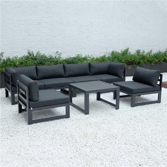 24.8 x 113.62 x 58.98 in. Chelsea 7 Piece Patio Sectional & Coffee Table Set with Black Aluminum Cushions, Black