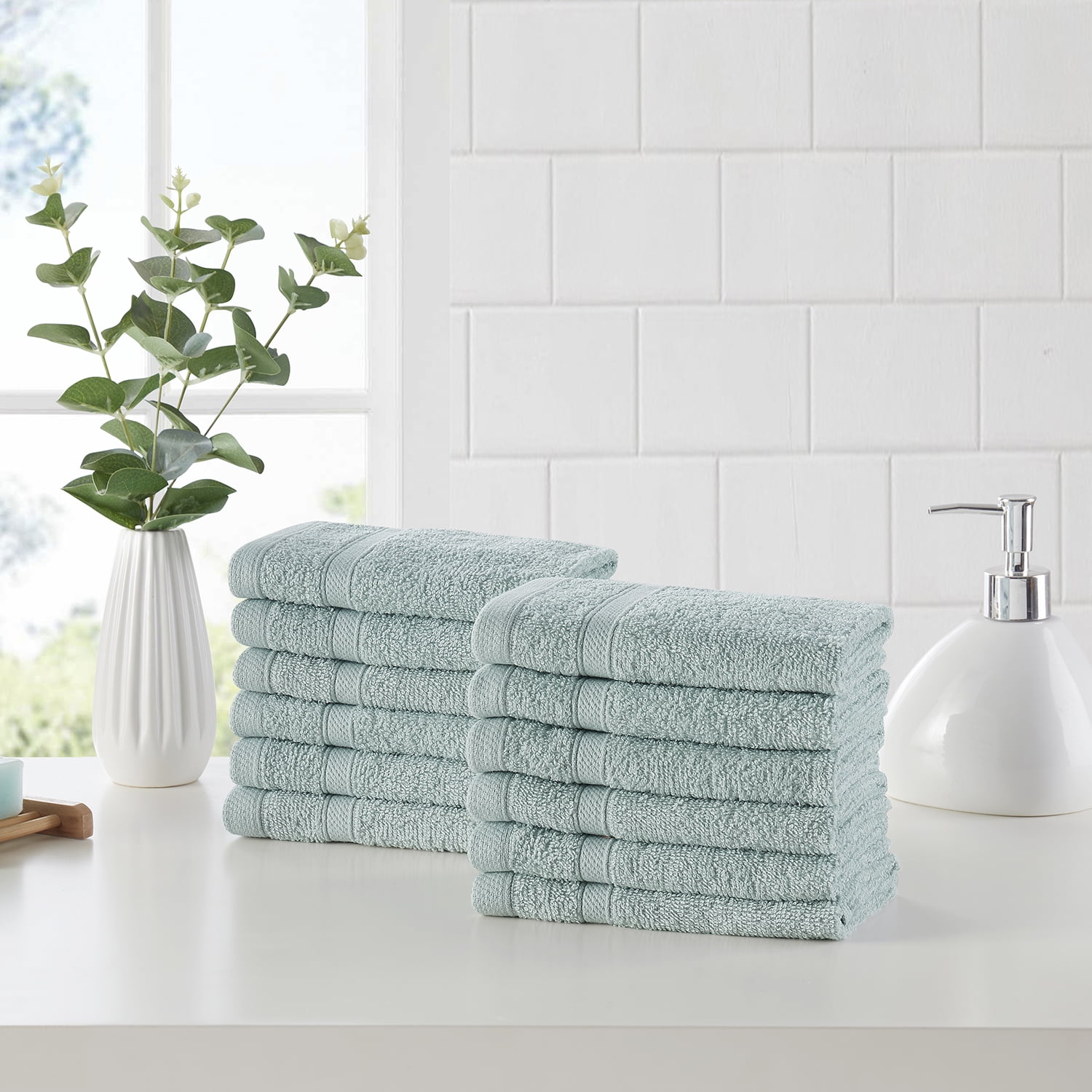 Clorox Bleach Friendly 12 Piece Washcloth Set, 12 x 12, Mineral Blue