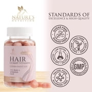 Hair Vitamins Gummies - Sugar Free Hair Growth Support Gummy with Biotin 5000 mcg Per Serving, Vitamin A, B12, C, D, E, Folic Acid - Supports Strong Beautiful Hair and Nails, Vegetarian - 60 Gummies