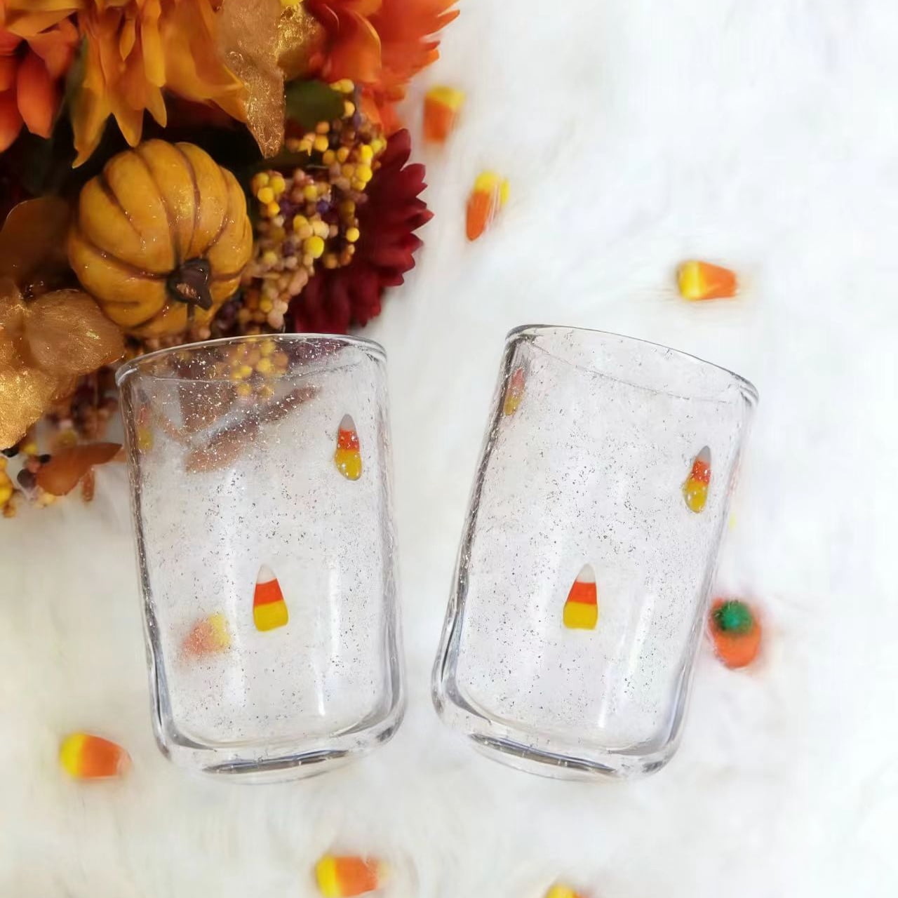 Way to Celebrate 16 oz Candy Corn Charm Drinking Glass, 2-Pack