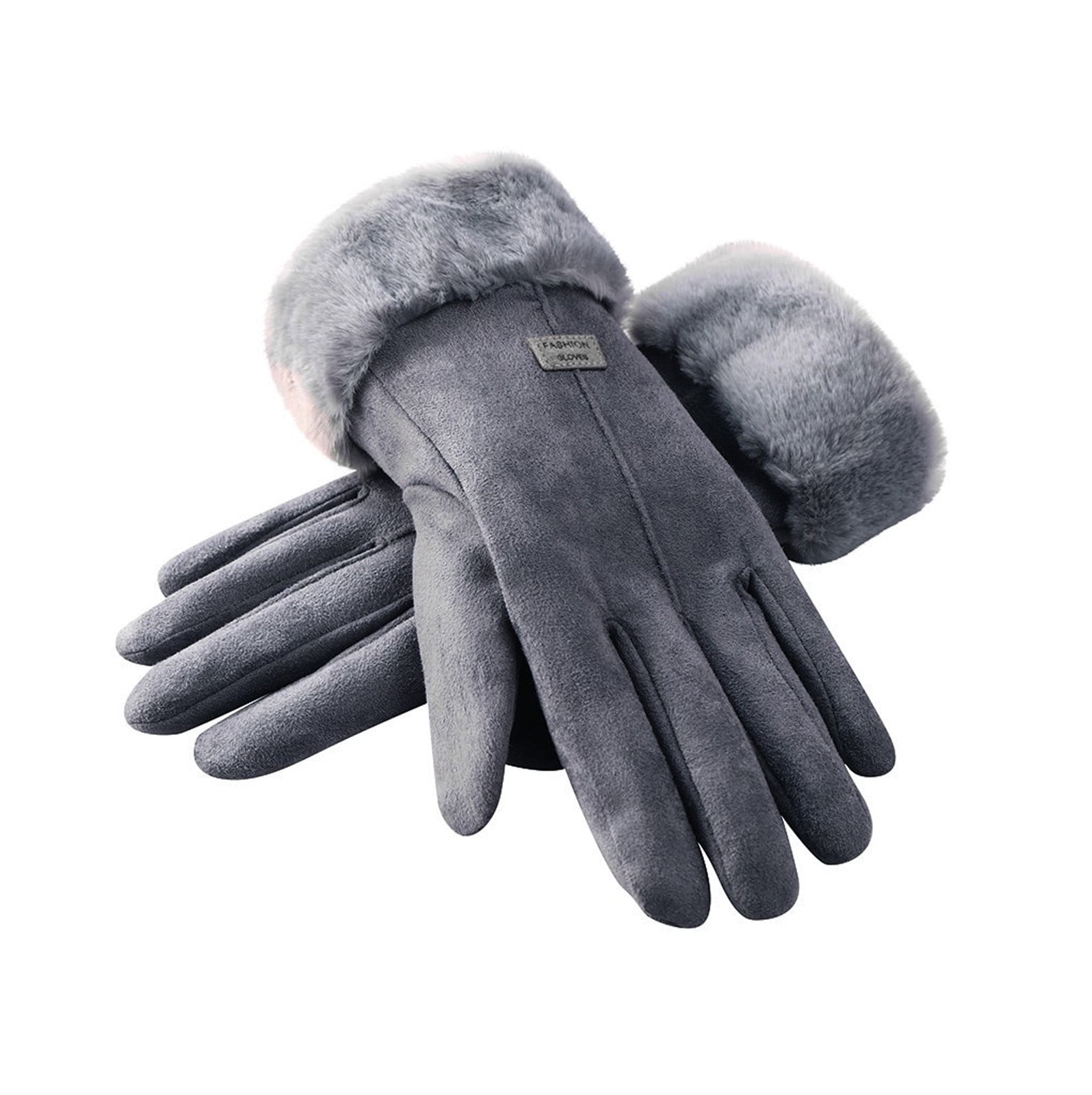 Touch Screen Gloves Women Winter Warm Suede-lined Full Finger Windproof Gloves F 