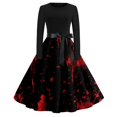 thumbnail image 2 of WTOBBY Women's Casual Elegant Slim Fit Halloween Printed Swing Dress Featuring Round Neck, Long Sleeves, Flared Hem, and Retro Design for Everyday Party Wear ,Black L, 2 of 6