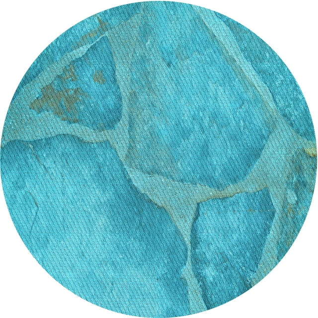 Ahgly Company Machine Washable Indoor Round Transitional Dark Turquoise Green Area Rugs, 3' Round
