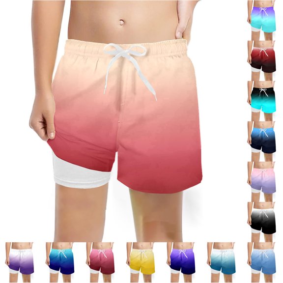 Krdevn Boys Gradient Print Swim Trunks Built-In Compression Liner Adjustable Stretch Casual Shorts Beach Pool Summer Outdoor Wear,5-6 Years