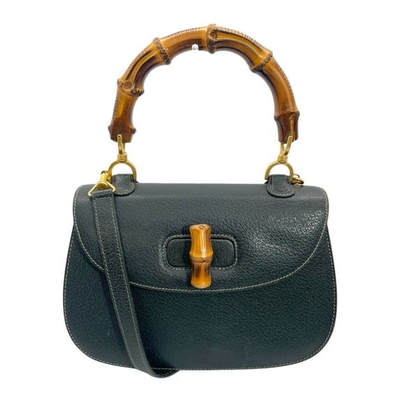 Pre-Owned Gucci Bamboo Handbag, Leather, 000 29 0633, Green, Gold Hardware, Women's