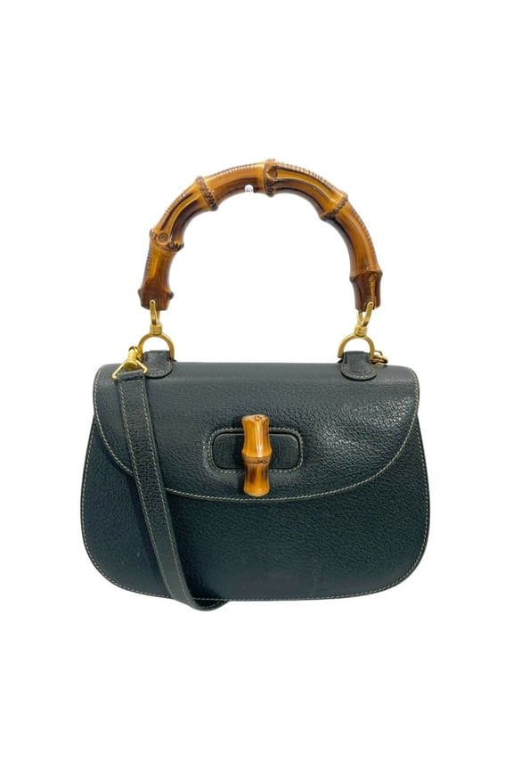 Pre-Owned Gucci Bamboo Handbag, Leather, 000 29 0633, Green, Gold Hardware, Women's