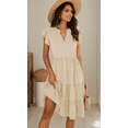 thumbnail image 4 of Womens Summer Dresses Casual Short Sleeve V Neck Elegant Boho Swing Midi Dress Beach Vacation Sundress (Khaki,Large), 4 of 6