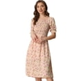 thumbnail image 1 of Vestido midi fruncido con volantes y manga corta de verano para mujer Allegra K Rosa S, 1 of 6