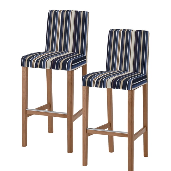 Blue and Brown Geometric Stripe Pattern Bar Stool Covers Set of 2, Stretch Washable Bar Chair Covers with Backs, Removable Pub Counter Height Chair Cover for Kitchen Dining Room Cafe