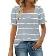 thumbnail image 2 of Tops for Women Summer Casual Ruffle Trim Sleeve Square Neck T-Shirts, Striped Printed Loose Fit Blouse, Stylish and Comfortable Short Sleeve Top, Limited Time Off, 2 of 6