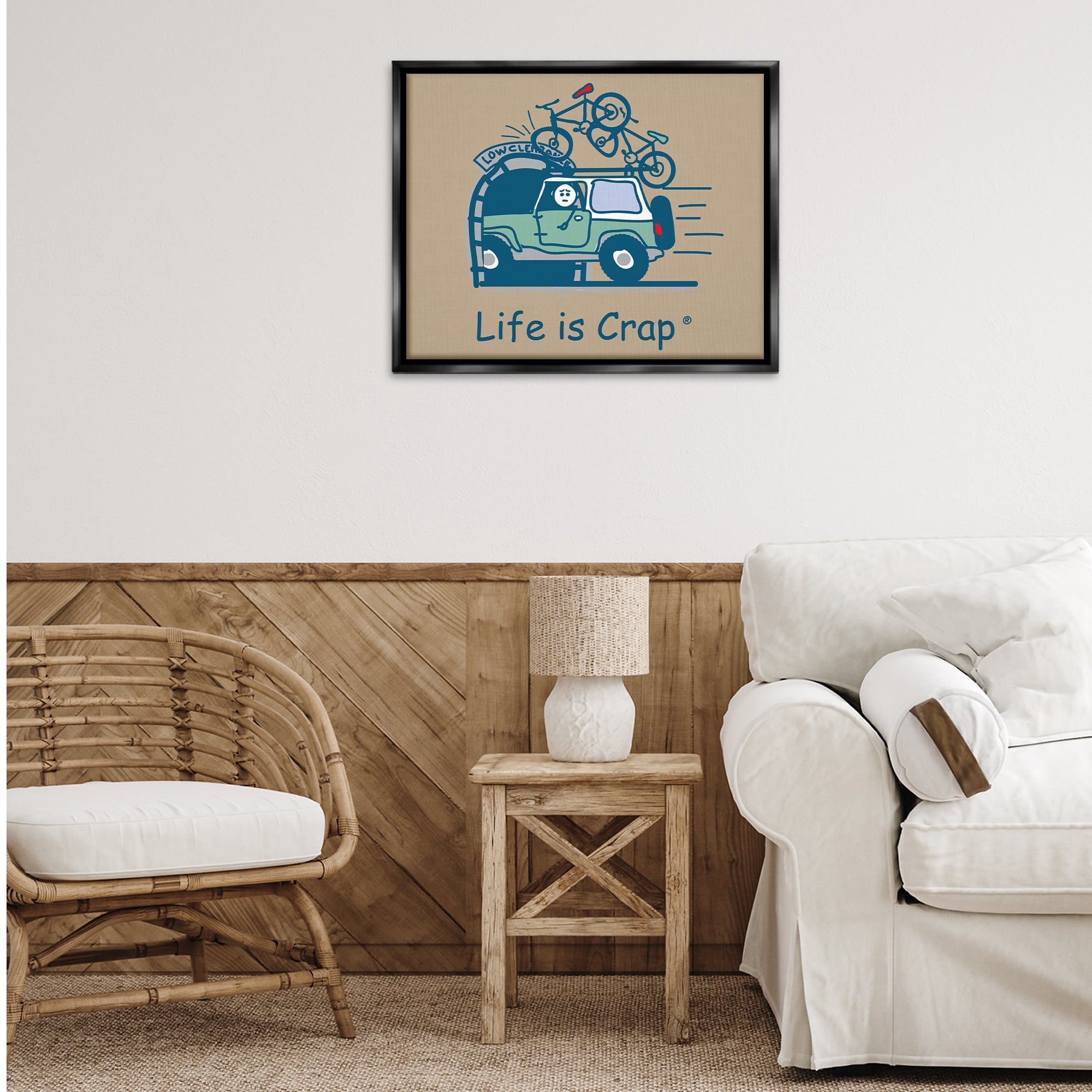 Stupell Industries Falling Bikes Overpass Novelty & Humor Painting Black Floater Framed Canvas Art Print Wall Art, 31 x 25