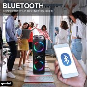 Gemini Portable Bluetooth TWS Speaker with LED Party Lighting and Wired Microphone, Black, GHK-2800